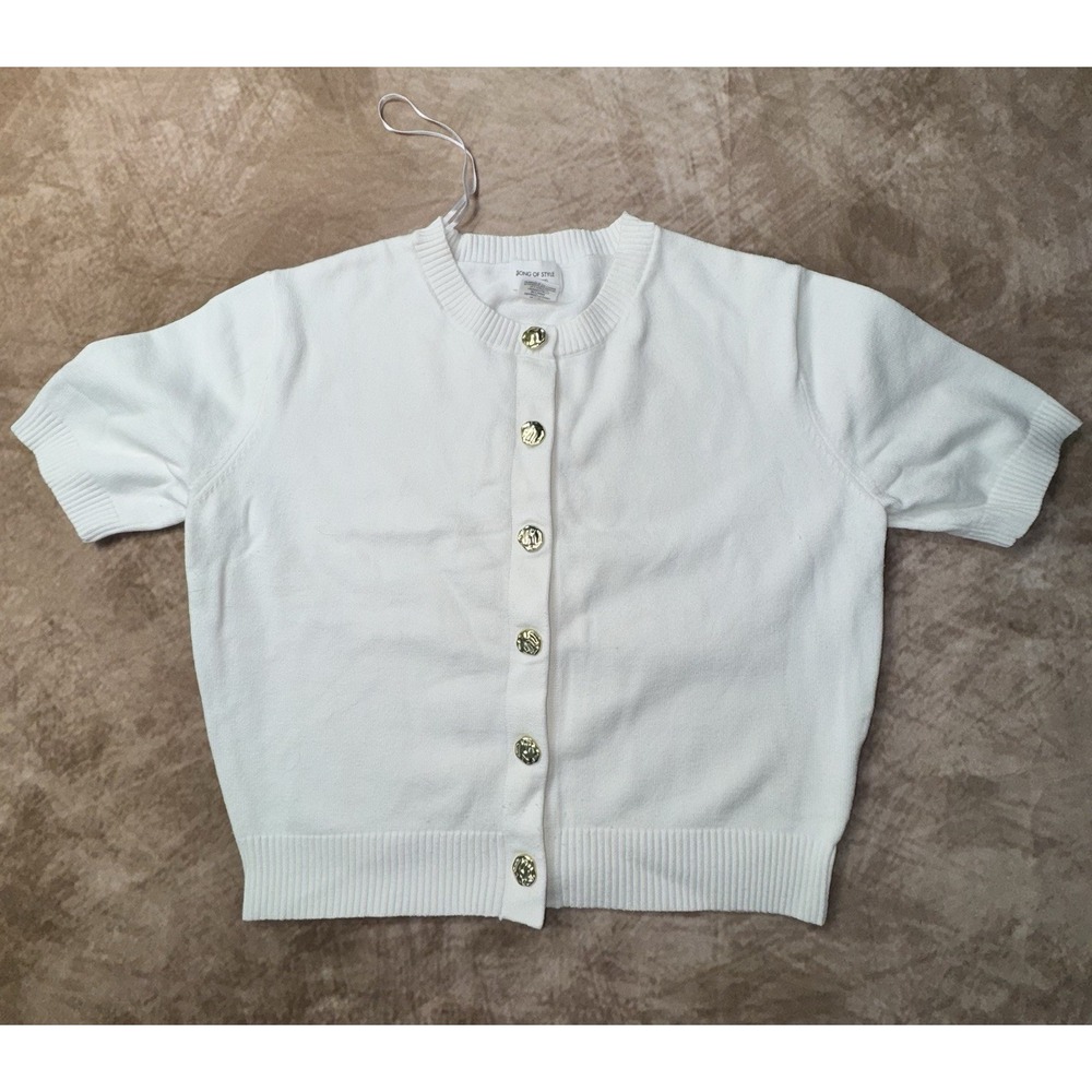 Song of Style by Aimee Song White Knit Cardigan Size L Button Front Quiet Luxury
